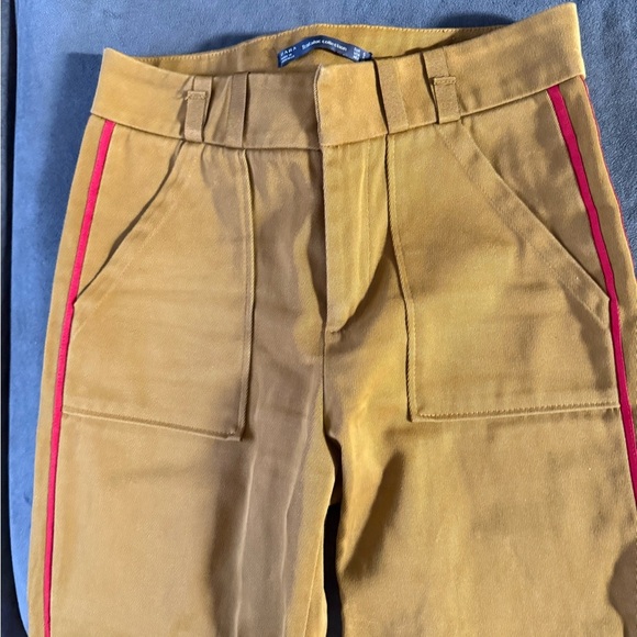 Zara Yellow Chinos with Red Trim Size Small - Picture 3 of 10